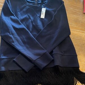 J. Crew Navy Top with Black Fringe